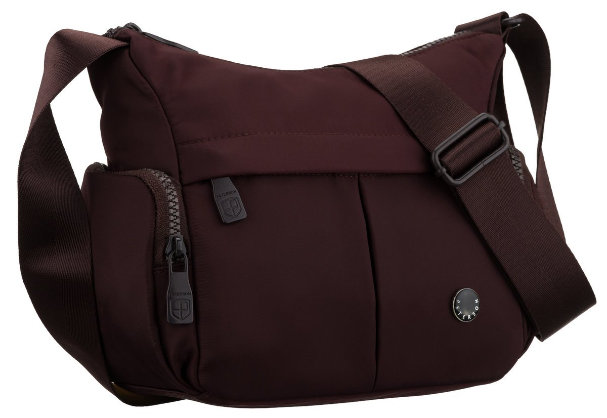 Listonoszka damska PETERSON mała torebka na ramię kieszonki na suwak sportowa modna burgundowa