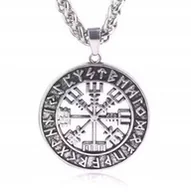 Naszyjniki - Srebrny Naszyjnik Viking Kompas Vegvisir Runes Nordic - miniaturka - grafika 1