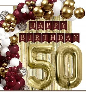 BALONY złote bordowe dekoracje kurtyna baner na urodziny cyfra 50 lat - Balony i akcesoria BALONY złote bordowe dekoracje kurtyna baner na urodziny cyfra 50 lat - Balony i akcesoria - miniaturka - grafika 1