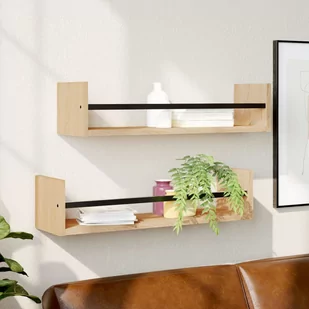 vidaXL Półki ścienne z drążkami, 2 szt., dąb sonoma, 60x16x14 cm - Półki do salonu - miniaturka - grafika 1