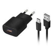 Ładowarki do telefonów - Forever 1xUSB 2A TC-01 + kabel USB-C czarna - miniaturka - grafika 1