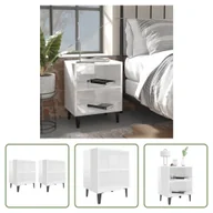 Szafki nocne - The Living Store Szafki nocne z metalowymi nogami 2 szt. Biały wysoki połysk 40x30x50 cm - miniaturka - grafika 1