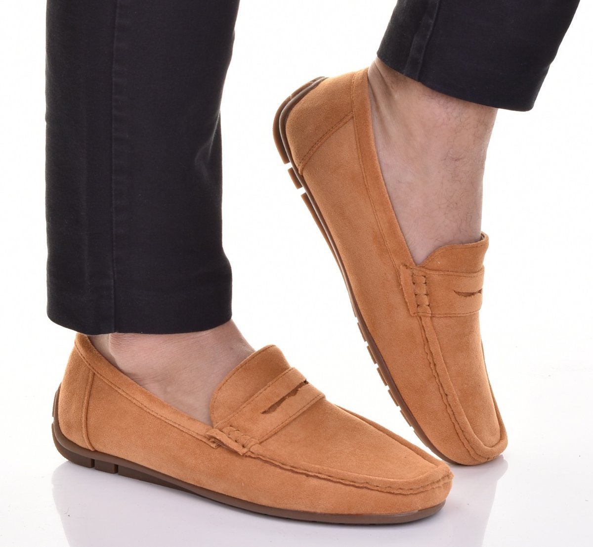 MĘSKIE ELEGANCKIE MOKASYNY OBUWIE WSUWANE CASUAL ZAMSZOWE KARMELOWE