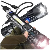 Latarki - LATARKA LED AKUMULATOROWA TAKTYCZNA ŚWIATŁO OSTRZEGAWCZE ŁADOWANA Z USB-C - miniaturka - grafika 1