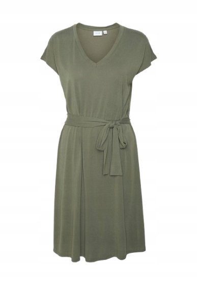 VILA SUKIENKA Z WIAZANYM PASKIEM W KOLORZE KHAKI Z DEKOLTEM V XL XQA