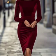 Sukienki - TEMU krój bodycon sukienka z aksamitu w kolorze królewskiej niebieskiej Długa sukienka midi z dekoltem w stylu "boat neck", idealna na specjalne - miniaturka - grafika 1