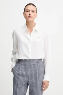 Tommy Hilfiger koszula lniana damska kolor biały relaxed z kołnierzykiem klasycznym WW0WW44679 - Koszule damskie - miniaturka - grafika 1