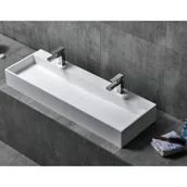 Umywalki - Bernstein Podwójna umywalka nablatowa TWG07 odlew mineralny biały mat - miniaturka - grafika 1