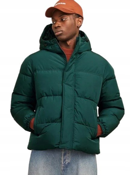 JACK&JONES KURTKA MĘSKA PIKOWANA Z KAPTUREM ZIELONA S 1J5C