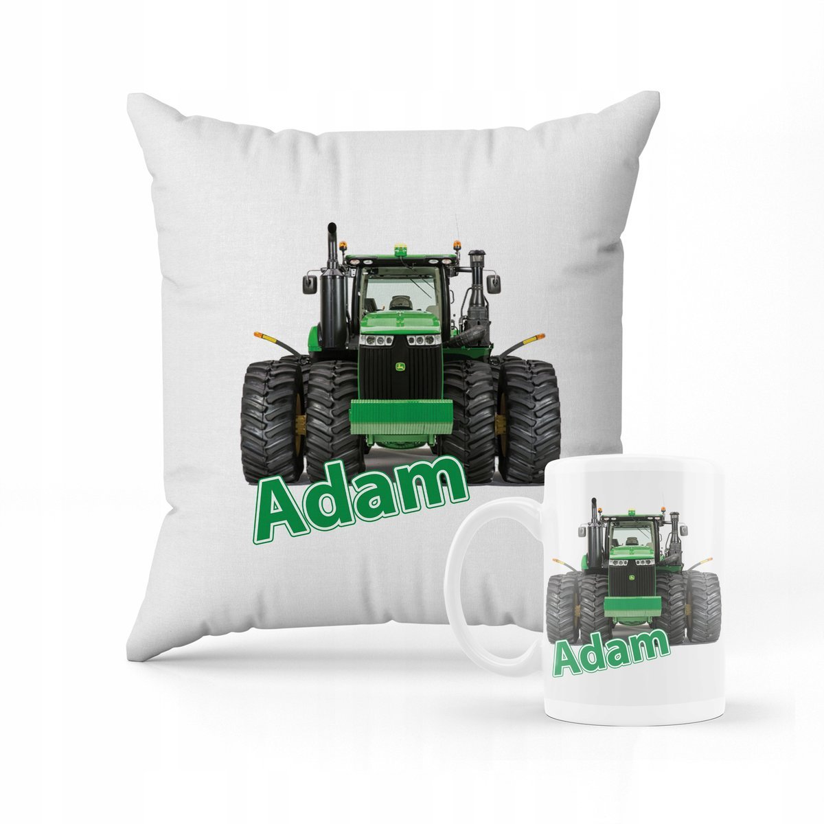 ZESTAW PODUSZKA + KUBEK PREZENT DLA DZIECKA TRAKTOR JOHN DEERE + IMIĘ #3