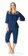 Piżamy damskie - Piżama damska Dagmara z koronką na dekolcie : Kolor - Granatowy, Rozmiar - 52 - miniaturka - grafika 1