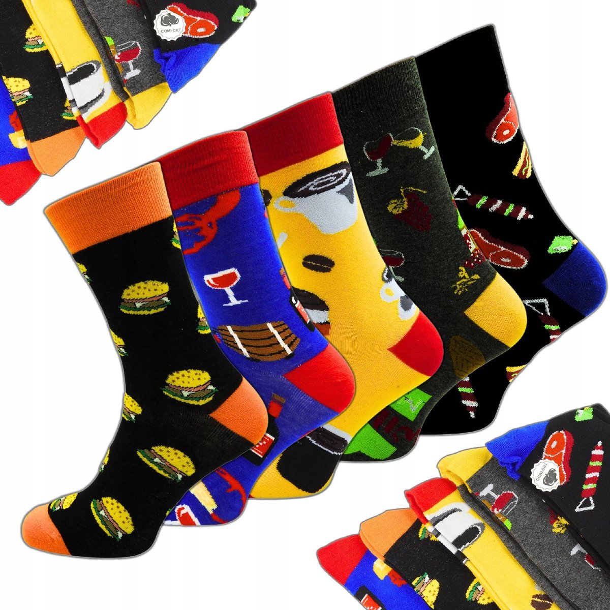 SKARPETKI MĘSKIE DŁUGIE KOLOROWE SKARPETY ŚMIESZNE WZORY ZESTAW 5 PAR 39-42