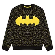 Bluzy dla chłopców - DC komiksy Batman Wzorzyste logo chłopięca bluza z okrągłym dekoltem czarna | Oficjalny towar | Prezenty z Batmanem, DC Comics Merchandise, Czarny, 8-9 lat - miniaturka - grafika 1