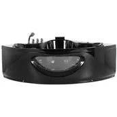 Wanny z hydromasażem - Wanna narożna LED z hydromasażem 146 x 146 cm czarna TOCOA - miniaturka - grafika 1