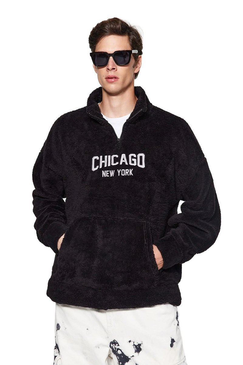 Opinie o TRENDYOL MAN CZARNA BLUZA MĘSKA Z KAPTUREM PLUSZOWA Z NADRUKIEM M 5DA