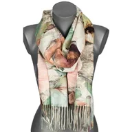 Apaszki i szaliki damskie - Szalik damski szal jesień zima KWIATY na prezent z frędzlami RC15-7 zielony - miniaturka - grafika 1