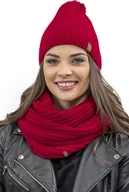 Czapki damskie - Vivisence 7017Kmpl czerwony UNI Komplet czapka+komin - miniaturka - grafika 1