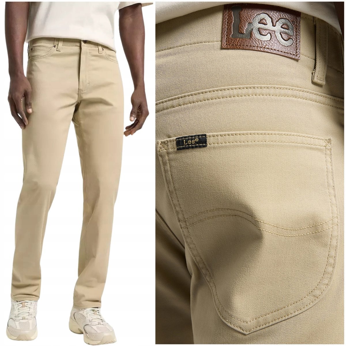 Lee Slim Fit MVP Extreme Motion wygodne beżowe spodnie materiałowe W34 L34
