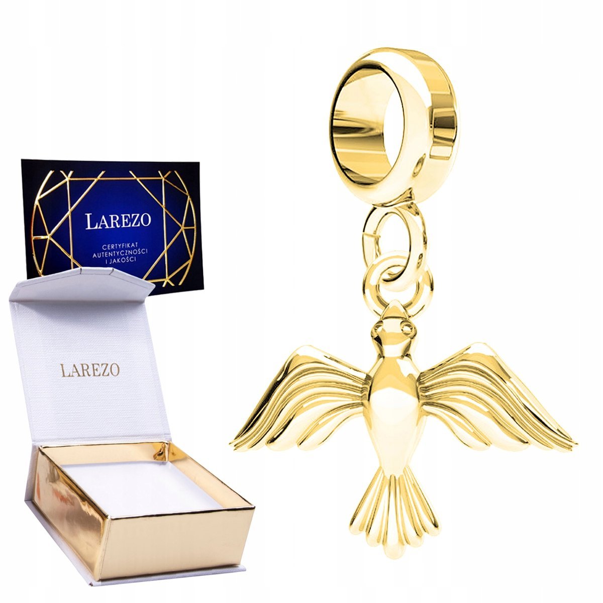 CHARMS ZŁOTY Wiszący z Ptakiem Jaskółka Ptak Ptaszek Natura SREBRO 925