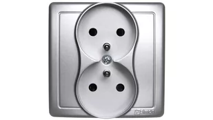 Kontakt Simon Kontakt_Simon Gniazdo wtyczkowe podwójne z uziemieniem kompletne z przesłonami torów prądowych 16A. 250V. zaciski śrubowe srebrny mat BMGZ2Z/43 - Gniazdka elektryczne - miniaturka - grafika 1