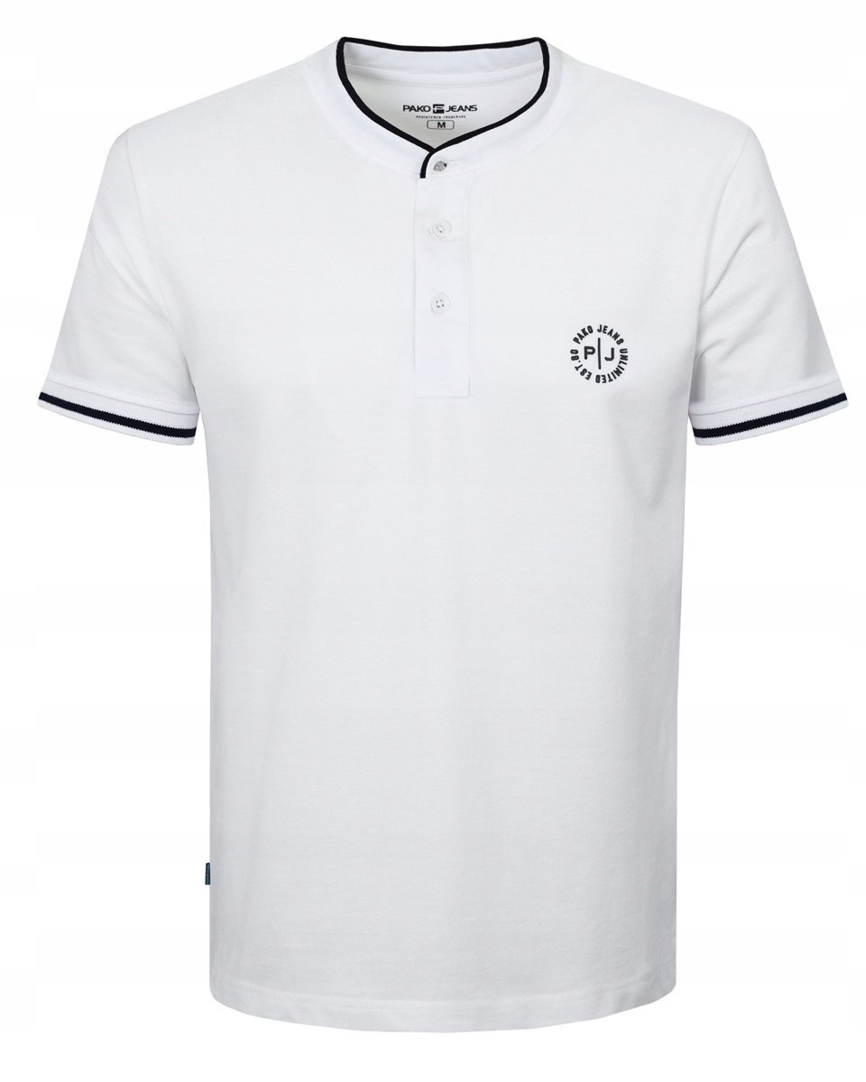 T-Shirt Męski Koszulka Ze Stójką Biała Bawełniana Fort Elegancka Pako Jeans