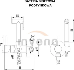 Bateria bidetowa podtynkowa INVENA GLAMOUR BP-00-B04-L czarny mat - Baterie bidetowe - miniaturka - grafika 2
