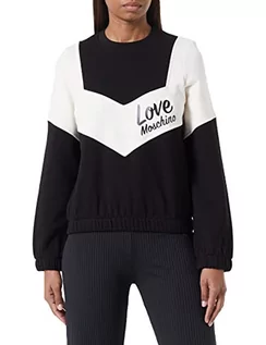 Bluzy damskie - Love Moschino Damska bluza z długim rękawem, okrągły dekolt, z wstawkami w kontrastowych kolorach i włoskim logo, czarna/biała, 50, czarny/biały, 50 - grafika 1