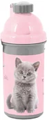 Bidony dla dzieci - Paso Bidon Szkolny szaro-różowy z szarym kotkiem 550ml - miniaturka - grafika 1