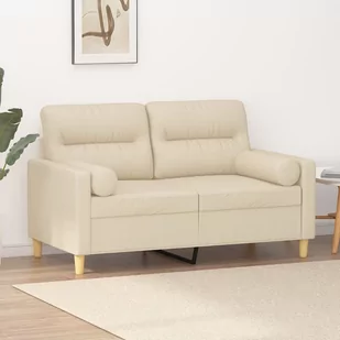 vidaXL 2-osobowa sofa z poduszkami, kremowa, 120 cm, tkanina - Sofy i kanapy - miniaturka - grafika 1