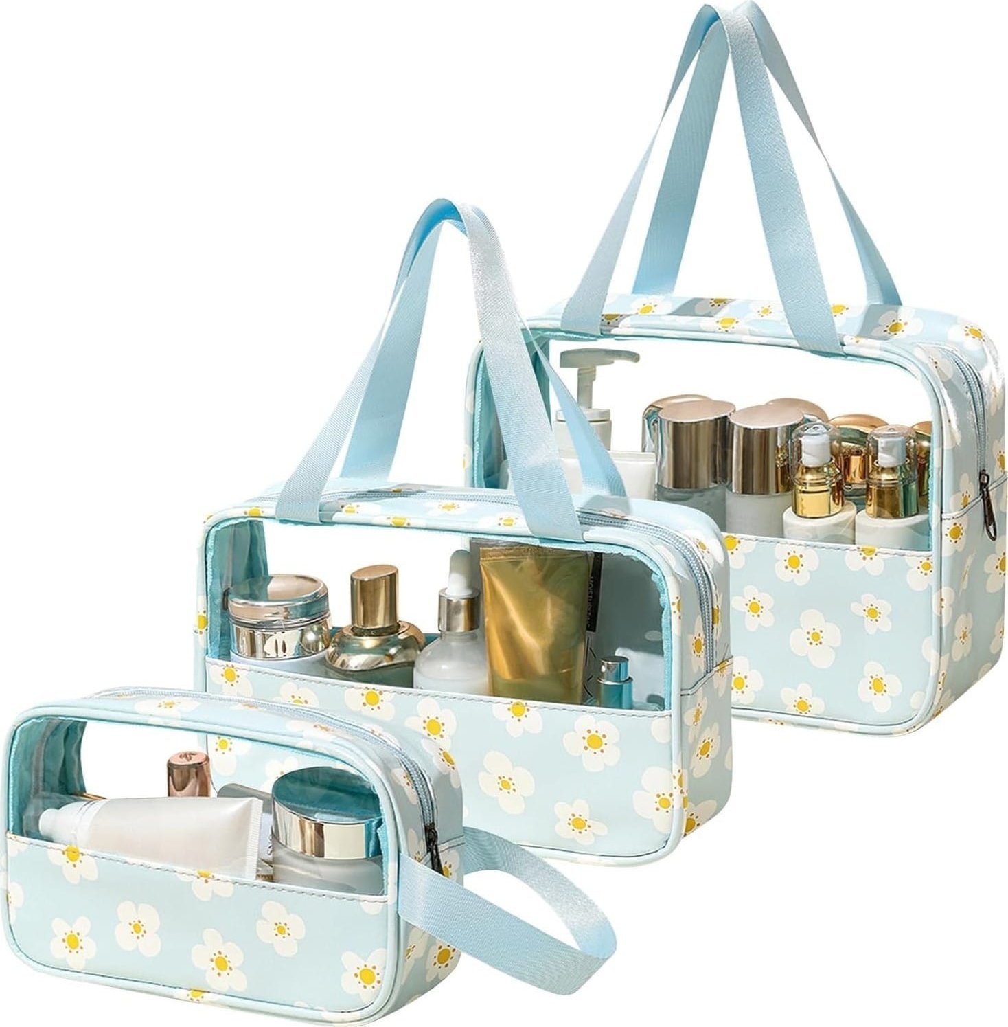 eCarla ECARLA Kosmetyczka - kuferek 3w1 KS113N-niebieska w stokrotki 1szt