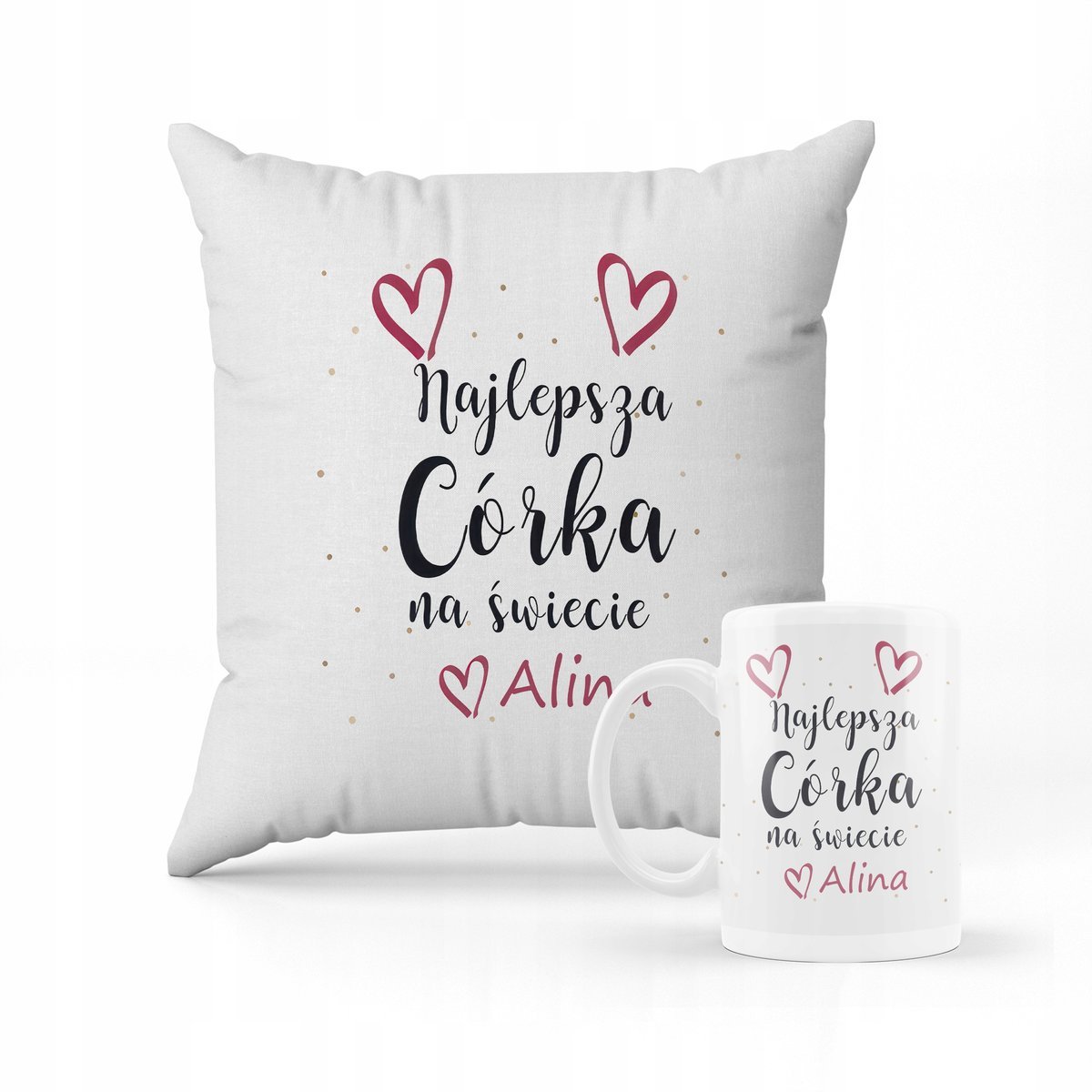 ZESTAW PODUSZKA + KUBEK Prezent dla córki + IMIĘ 2