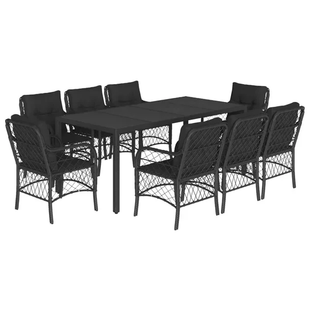 Zestaw mebli ogrodowych 190x90x75 cm, czarny, rattan PE, stal, szkło harto