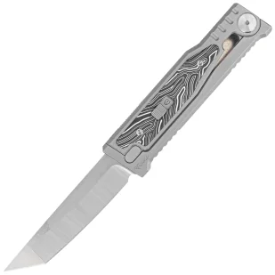Nóż grawitacyjny Reate EXO-M OTF Gravity T/E Bead Blasted Titanium/Damascus Black-White G10, Satin Elmax - Noże - miniaturka - grafika 1