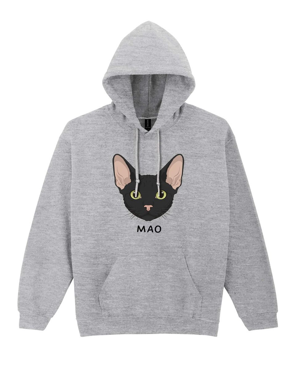 Bluza z kapturem Devon Rex Czarny Personalizowana Kot Szara L
