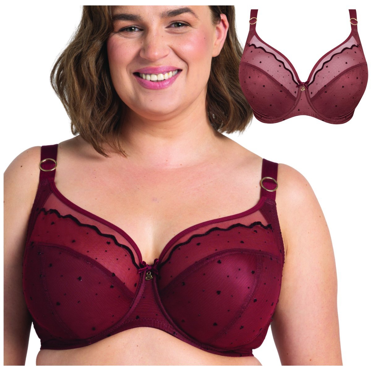 Biustonosz miękki zmysłowy stanik bordowy w serca Samanta Melania A910 90I