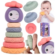 Zabawki sensoryczne - MIĘKKIE KLOCKI SENSORYCZNE DLA MALUSZKA PIRAMIDKA JENGA 8EL. - miniaturka - grafika 1