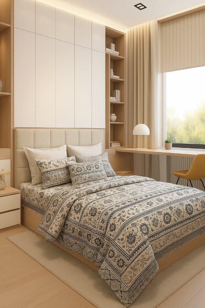 Satinowa pościel 140x200 z ornametami w odcieniu szarości OUTLET