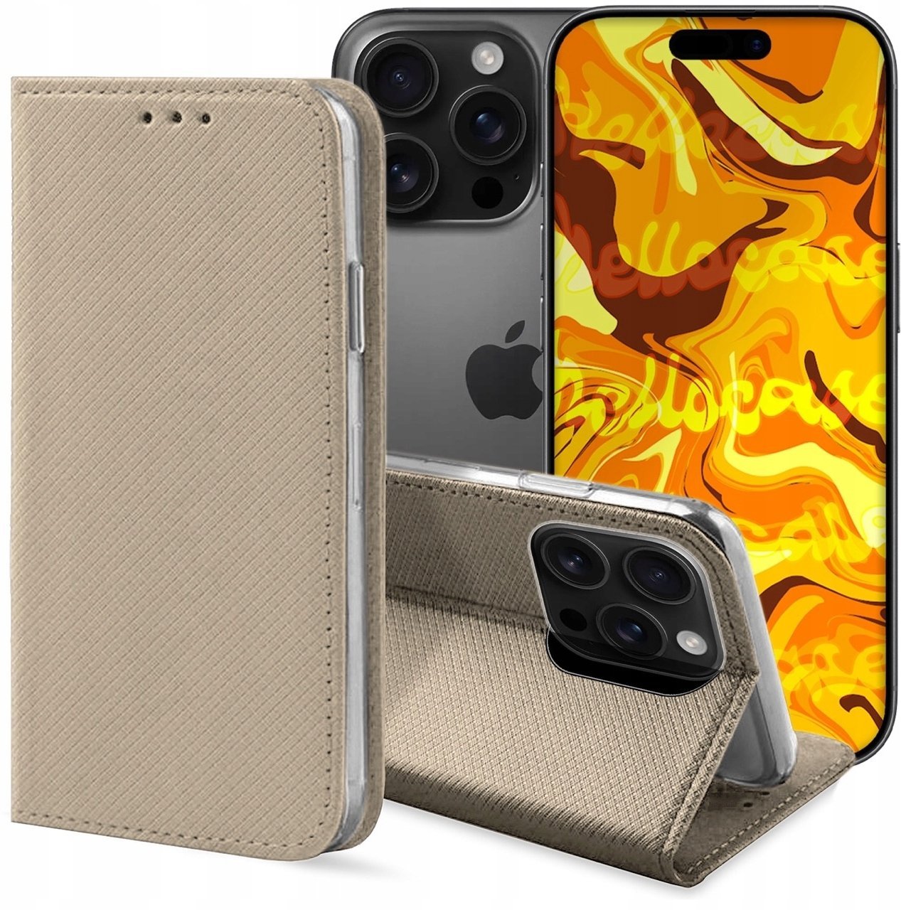 Hello Case Etui z Klapką Do Apple iPhone 16 Pro Beżowe, Zamykane, Kabura, Ochronne