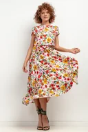 Spódnice - Zwiewna spódnica z wiskozy, T407, kwiaty na białym tle - miniaturka - grafika 1