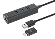 Huby USB - Manhattan 180894 huby i koncentratory USB 3.2 Gen 1 (3.1 Gen 1) Type-A + Type-C 5000 Mbit/s Czarny - miniaturka - grafika 1