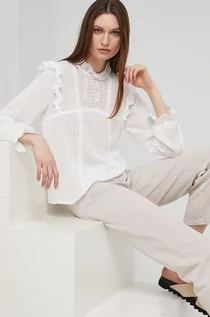 Bluzki damskie - ANSWEAR Lab bluzka damska kolor biały gładka - grafika 1