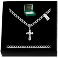 Biżuteria dla dzieci - SREBRNY ŁAŃCUSZEK PANCERKA+KRZYŻYK MAŁY 925 GRAWER NA PREZENT DLA DZIECKA - miniaturka - grafika 1