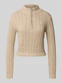 Swetry damskie - Sweter z dzianiny ze ściegiem warkoczowym i stójką - miniaturka - grafika 1