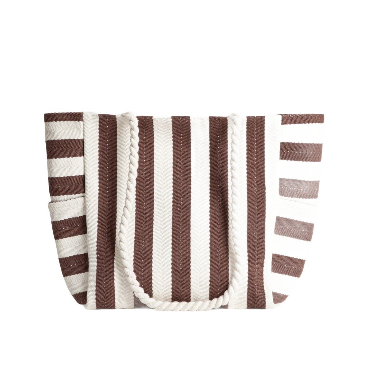HOMLA Torba plażowa RAYAS w czekoladowo-beżowe pasy 34x52x18cm