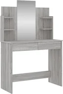 Toaletki - Toaletka Szara drewniana do makijażu z lustrem z szafkami półkami 96x39x142 - miniaturka - grafika 1