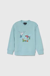 Bluzy dla chłopców - Emporio Armani bluza bawełniana dziecięca x The Smurfs kolor niebieski z aplikacją - grafika 1