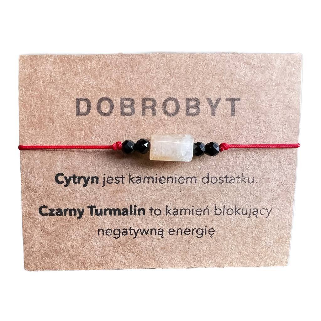 Bransoletka na Czerwonym sznurku Cytryn Czarny Turmalin Dobrobyt