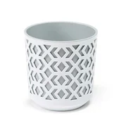 Donice - Donica etnic do salonu kuchni sypialni OZDOBNA biała szary wkład 19xh20cm ażurowa Osłonka Doniczka - miniaturka - grafika 1