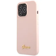 Etui i futerały do telefonów - Guess GUHMP13LLSLMGLP iPhone 13 Pro / 13 6,1" jasnoróżowy/light pink hardcase Silicone Script Gold Logo Magsafe GUE001801-0 - miniaturka - grafika 1