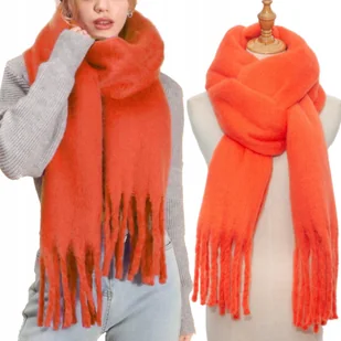 Duży Ciepły Szal Gruby Elegancki Modny Szalik Damski Zimowy Chusta Kolor Pomarańczowy - Apaszki i szaliki damskie - miniaturka - grafika 1